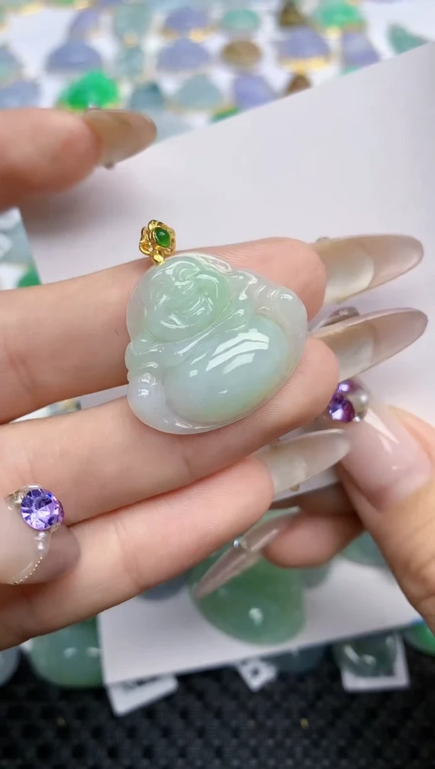 翡翠挂件银S925镶嵌240   天然翡翠A货