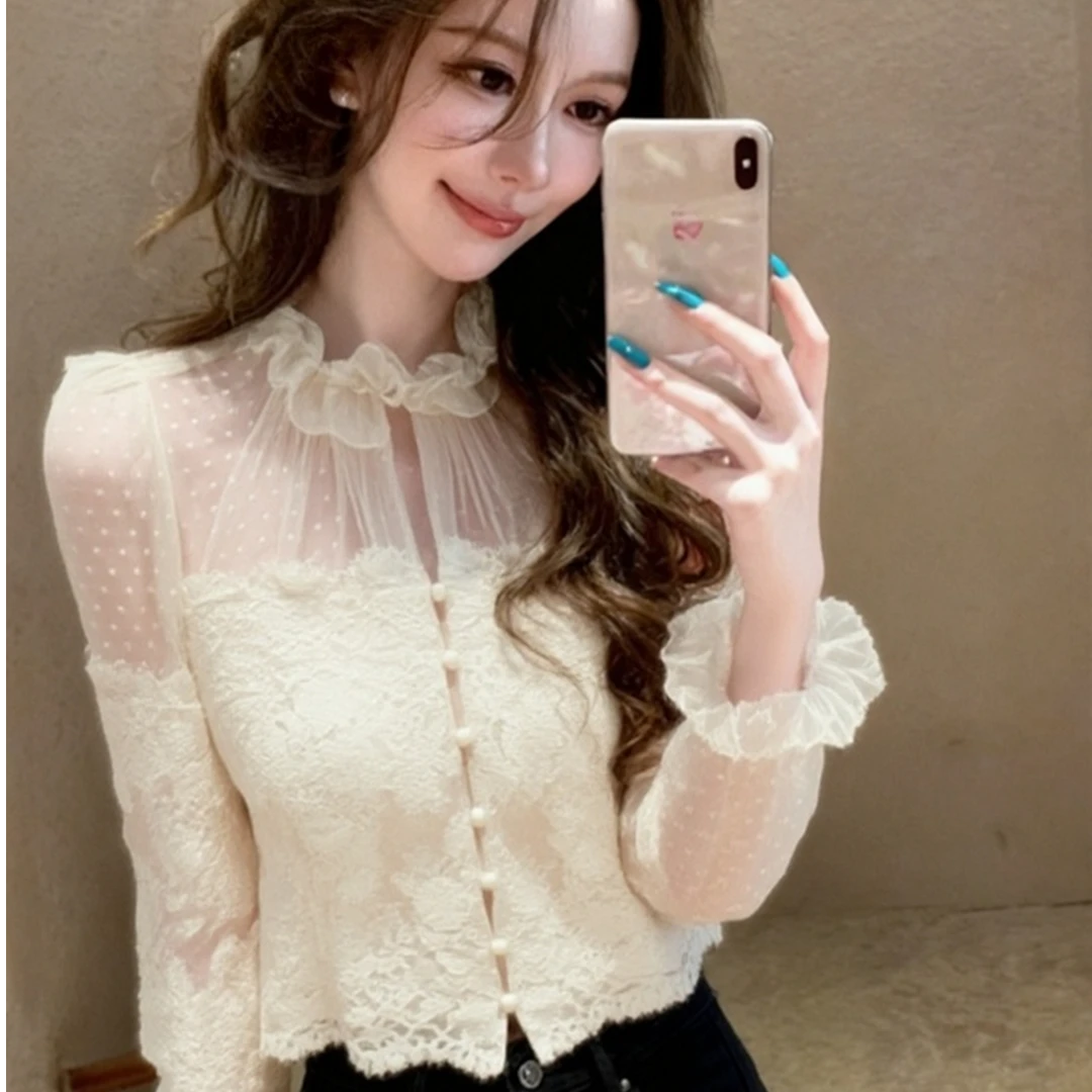 蕾丝衬衫女冬季内搭打底高端时髦洋气巨好看减龄气质法式上衣