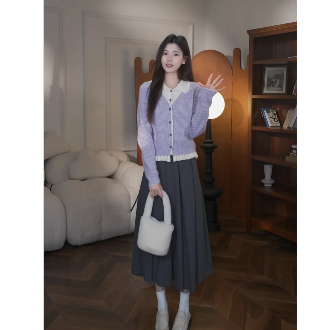 鹿向南【星辰之语】秋冬温柔清透感显白北极绒毛衣百搭毛呢半裙套装