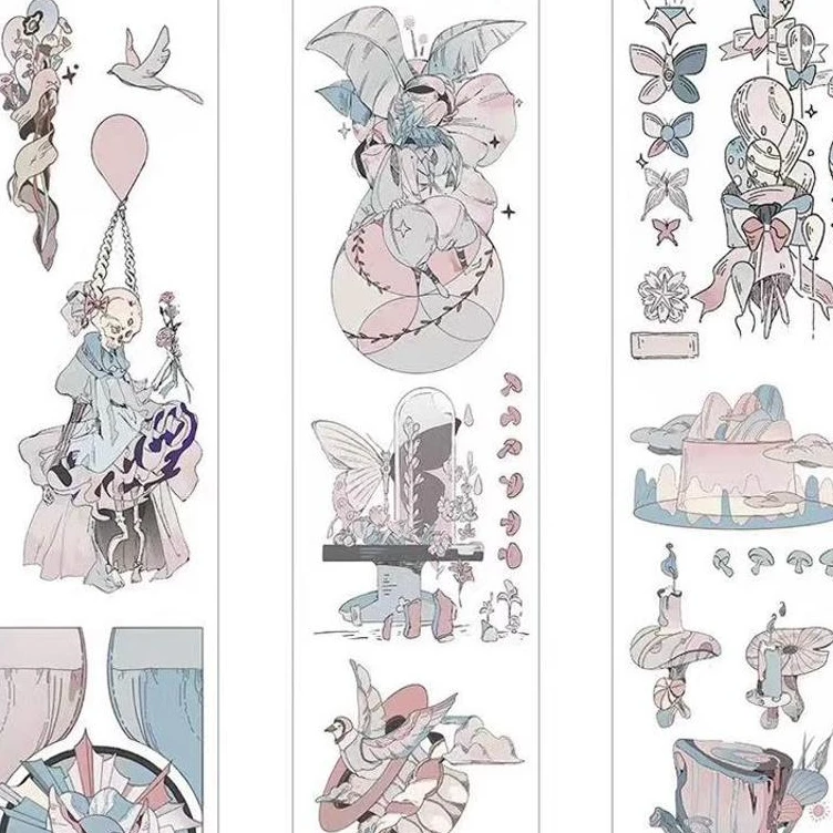 满18包邮萌社奇幻仙境PET白墨分装特材拼贴贝壳光流麻手帐胶带