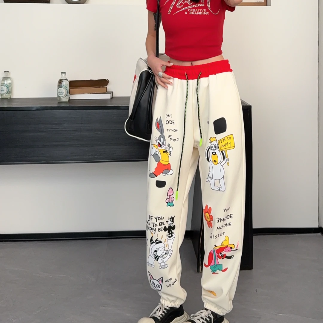 《潮玩联盟加绒新春卫裤》长裤休闲裤卡通宽松潮流直筒卫裤束脚裤