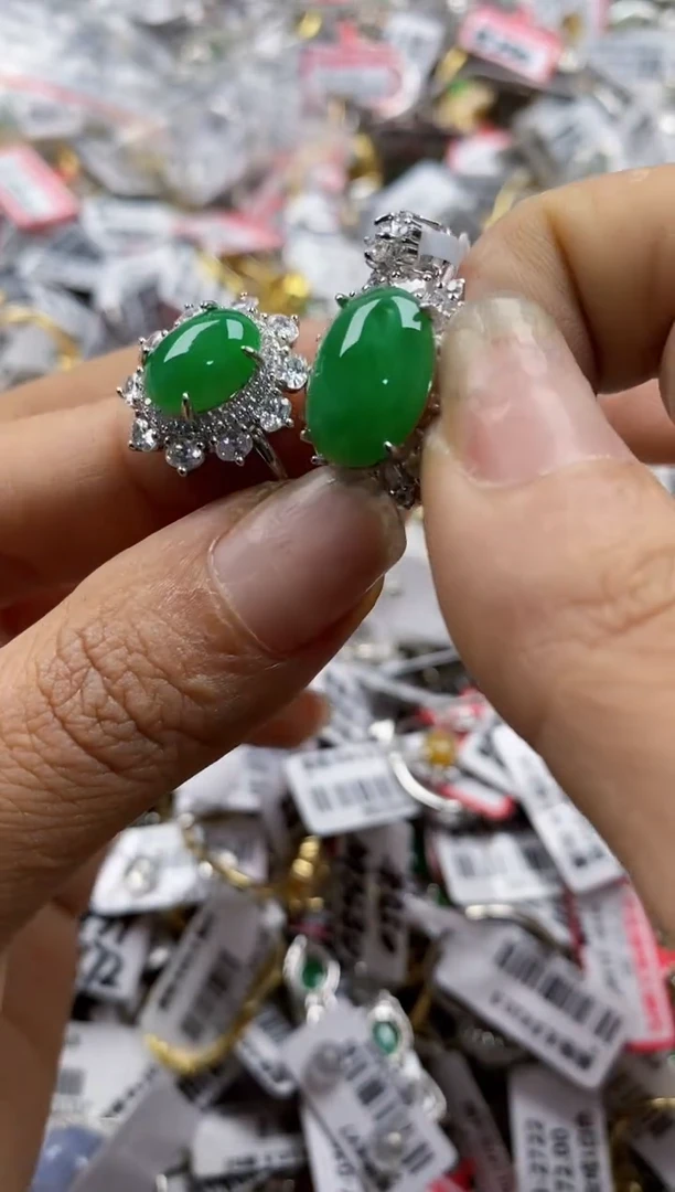 银S925镶嵌戒指翡翠666----3