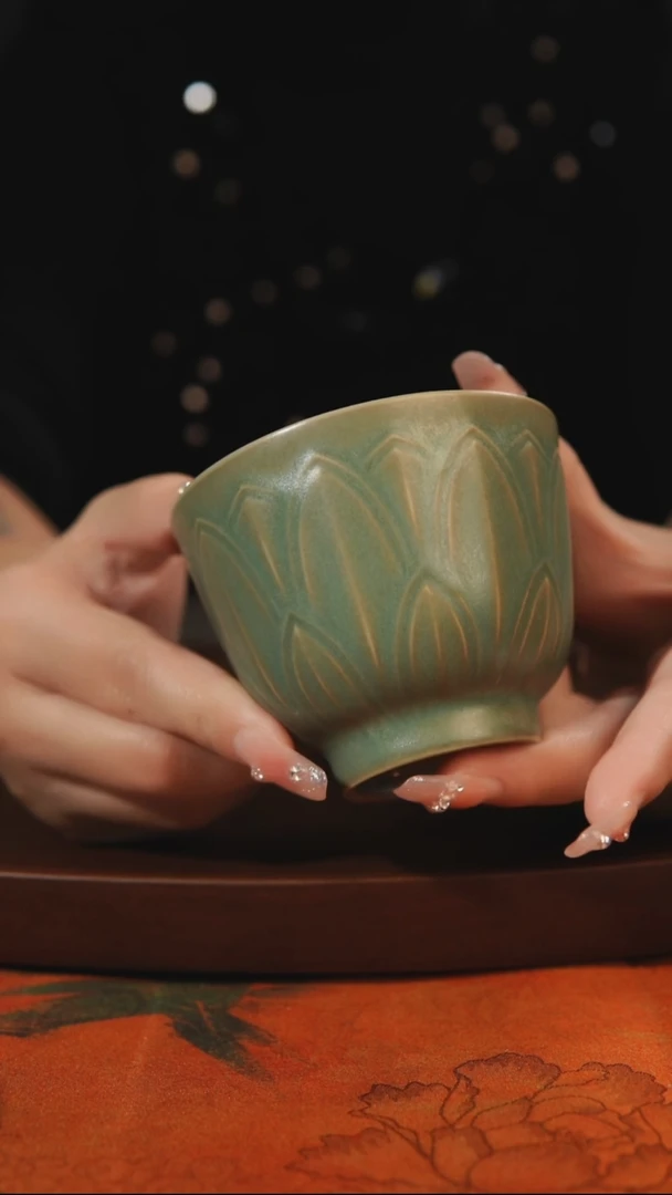 杯子用****8莲花瓣杯  柴烧全品一级 汝州原产地原矿仿古老釉