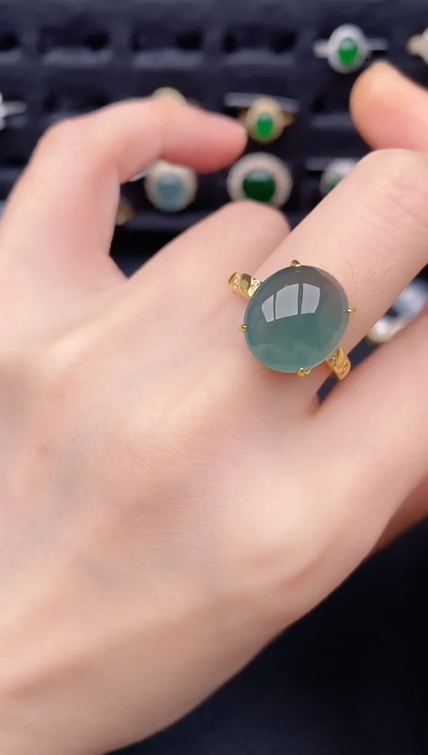 银S925镶嵌戒指翡翠天然a货翡翠398