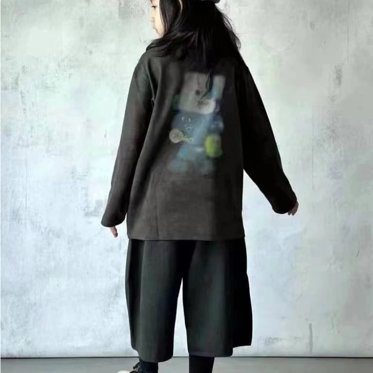 奇 2025【Y】2月18日 儿童男女童时尚黑色印花卫衣6056-