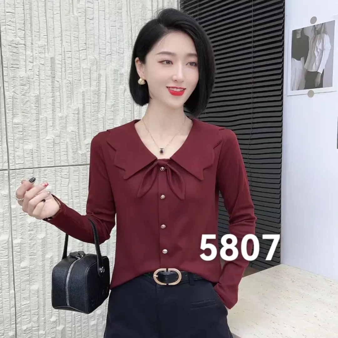 【歌莱图】2025早秋新款时尚设计感气质修身长袖打底显瘦上衣#5807