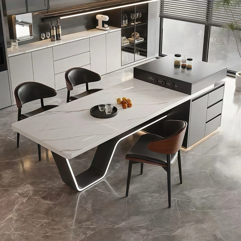 龙抬头岩板岛台餐桌一体可伸缩中岛台小户型家用吧台桌轻奢饭桌