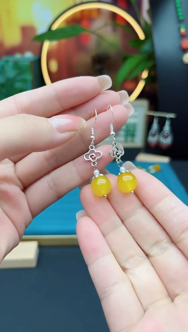 玛瑙/玉髓耳饰银S925镶嵌702000