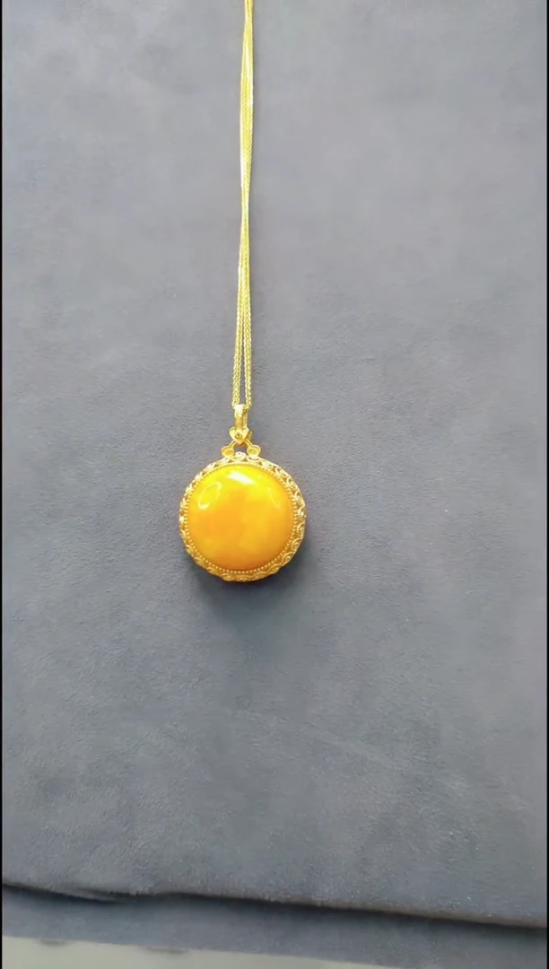 【闪购商品】蜜蜡吊坠(赠链)银S925镀金镶嵌H093蜜蜡吊坠