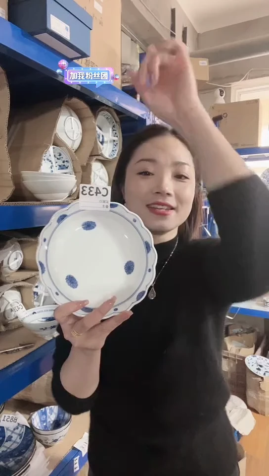 【闪购商品】瓷片日本进口瓷器19cm花边盘小花C433