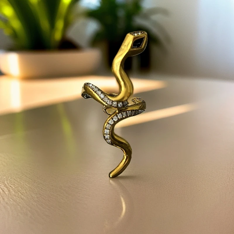 周帝王/小众个性时尚复古潮流黑金蛇戒镶嵌戒指