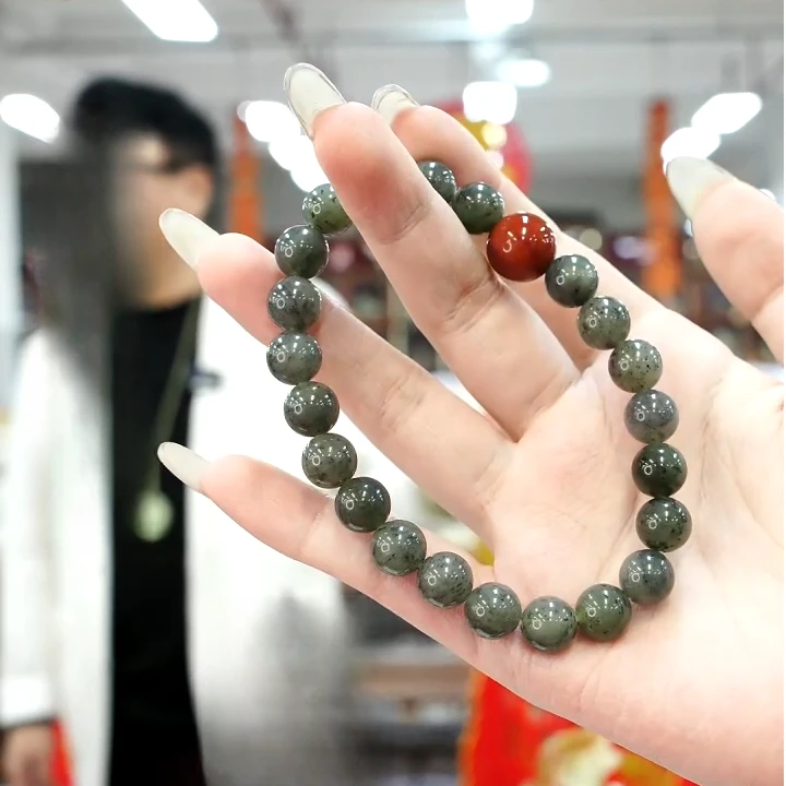 预售新疆和田玉墨绿手串RB243157尺寸约9mm