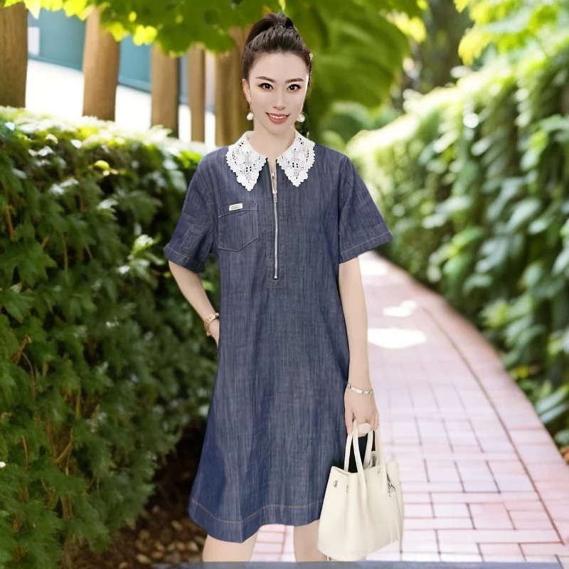 时尚减龄气质百搭女士短袖连衣裙