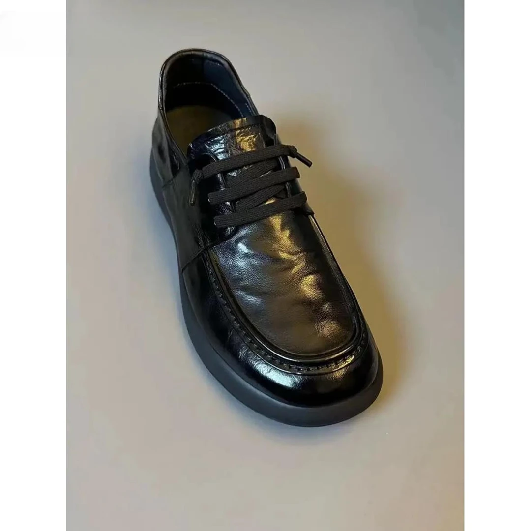 淳启2025年秋季新时尚休闲黑色皮革男士鞋格纹最容易匹配