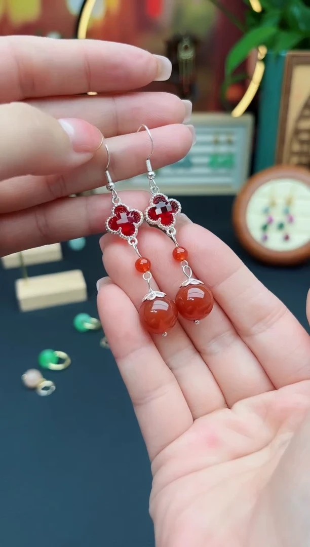 玛瑙/玉髓耳饰银S925镶嵌233000