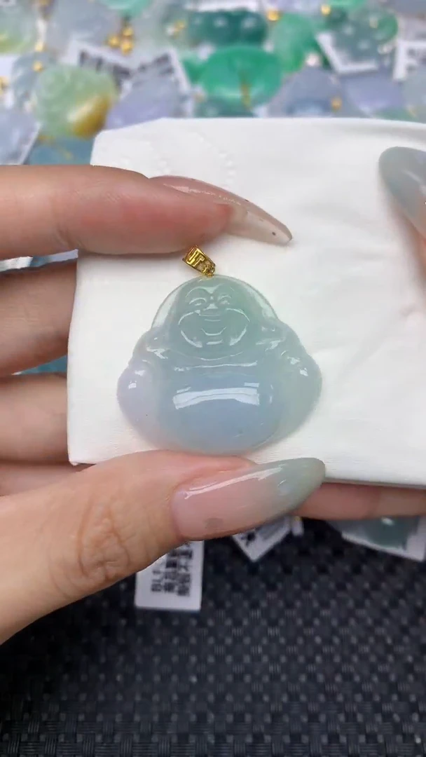 翡翠18K金镶嵌颈饰天然翡翠a货