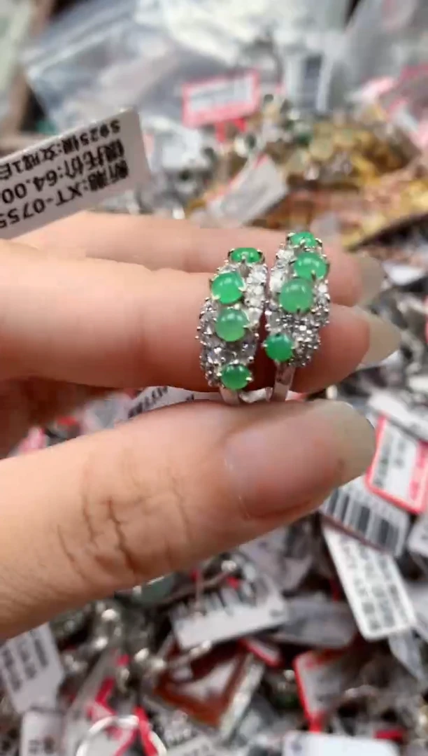 银S925镶嵌戒指翡翠天然A货缅甸翡翠