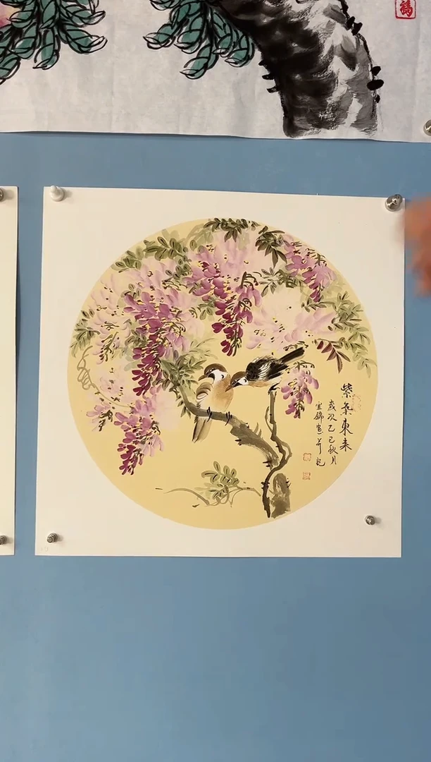 国画许宜锦花鸟紫藤题材
