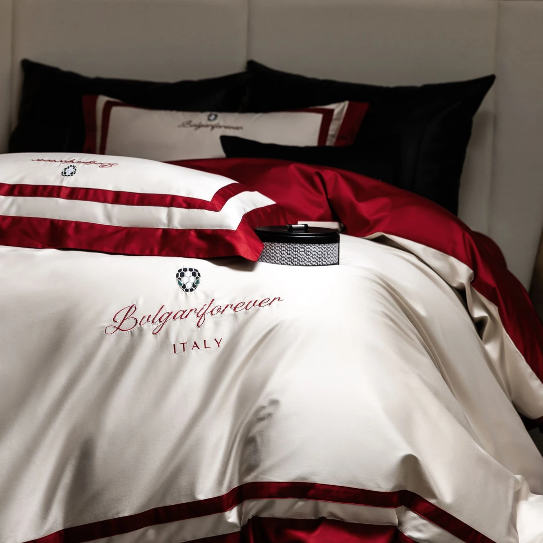 蛇年限定 孔龙 宝莱 限定款简奢风撞色刺绣纯棉四件套 床品套件