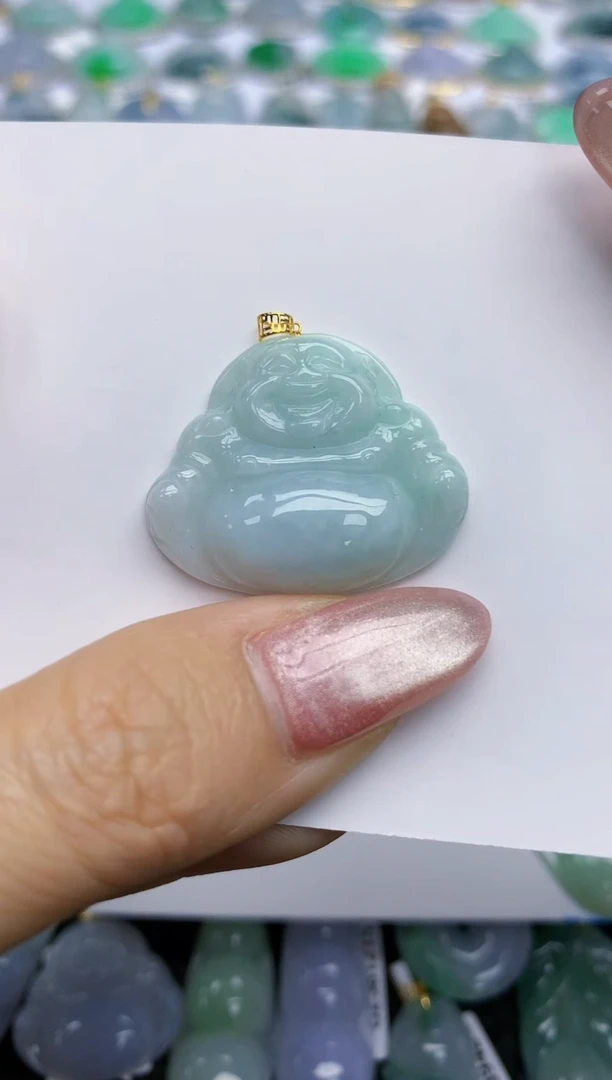 【闪购商品】翡翠挂件18K金镶嵌天然翡翠A货