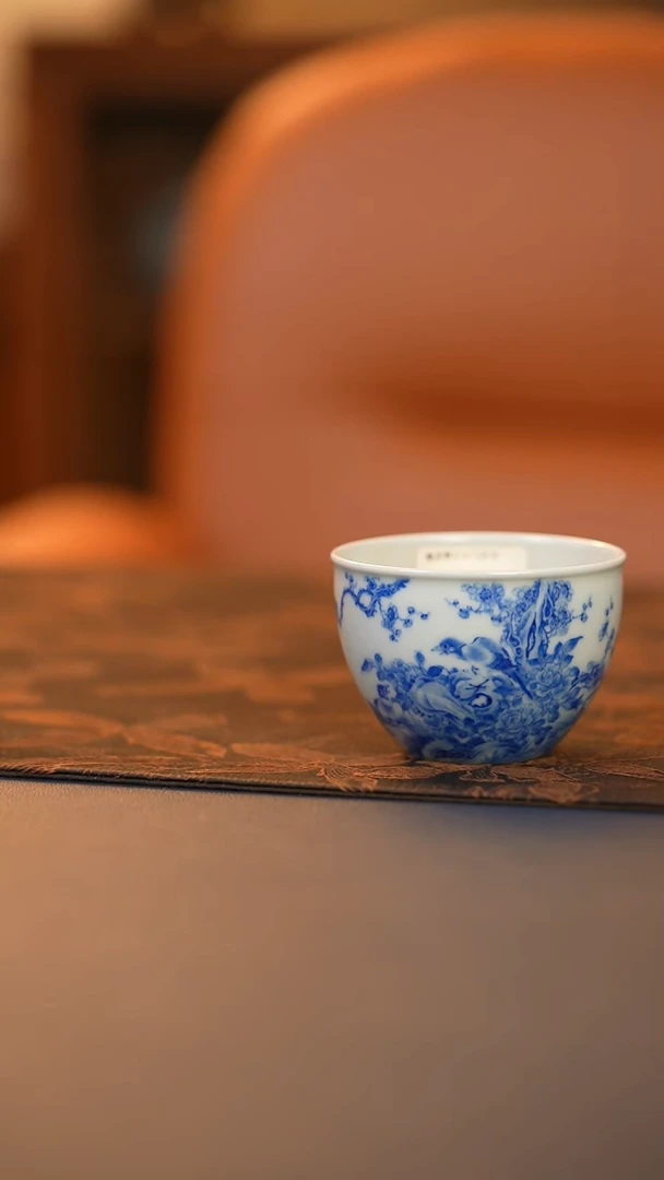 瓷语青花花鸟缸杯