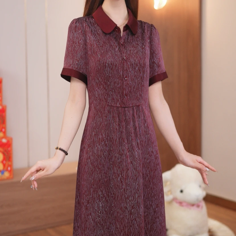 【视频专享】2025新款桑蚕丝大码夏季连衣裙真丝中式显瘦高端女