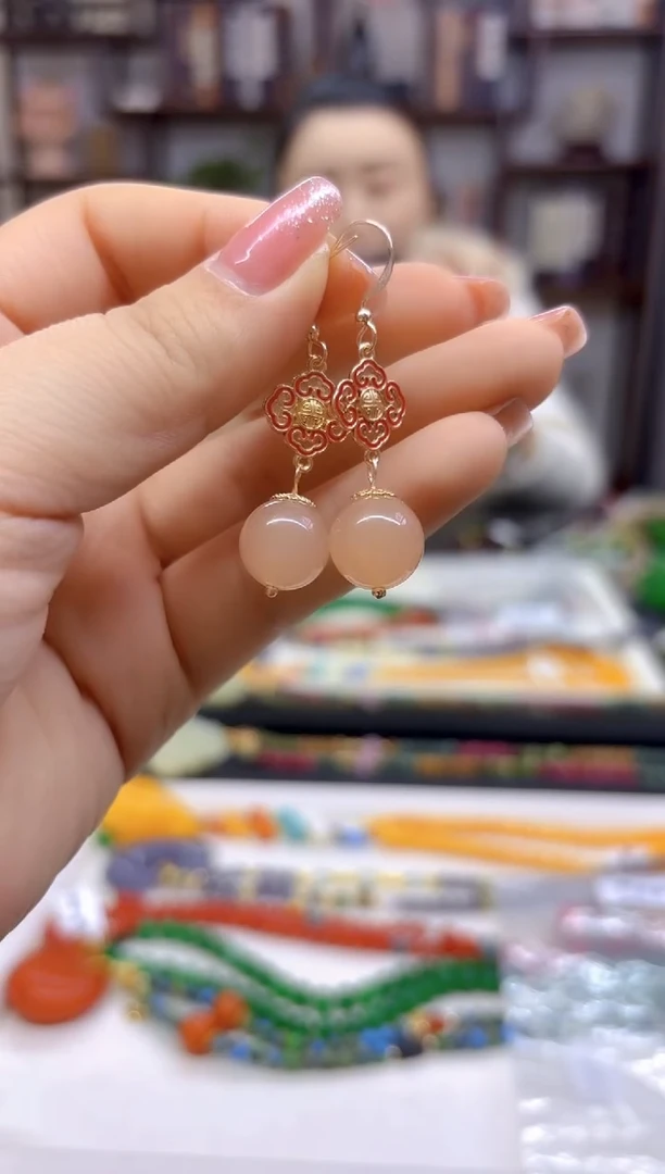 【闪购商品】和田玉耳饰14K金镶嵌E682