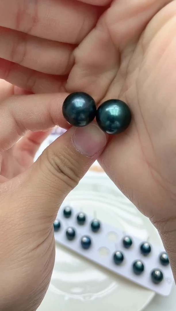 未镶嵌耳饰淡水珍珠孔雀绿12-13mm耳饰