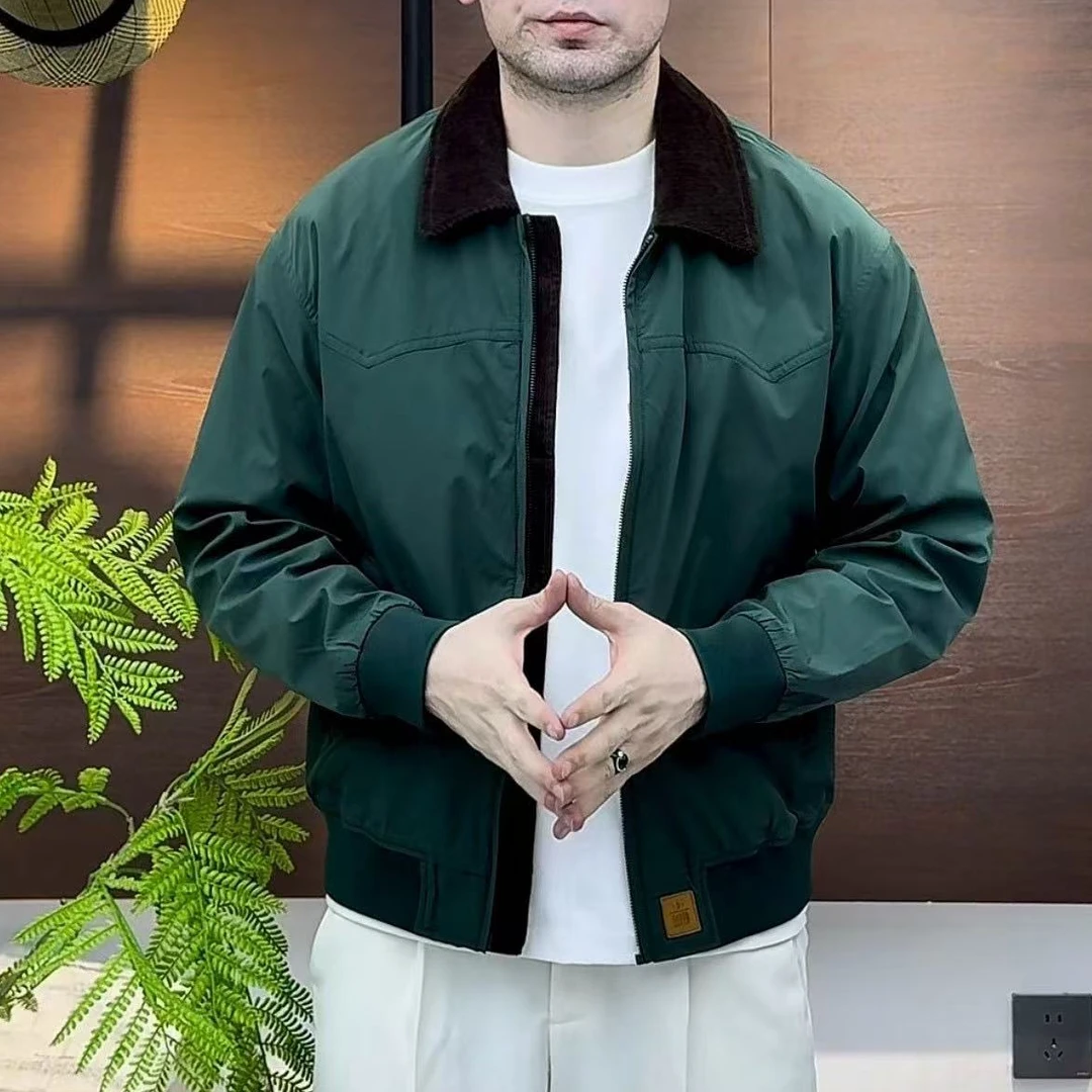 翻领秋季常规款本布下摆标准夹克潮流男士棉衣毛领（7611）