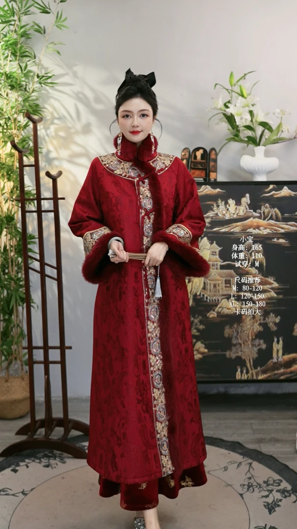夏维莲2025冬季新款国风加绒酒红色新中式女装外套（5965）