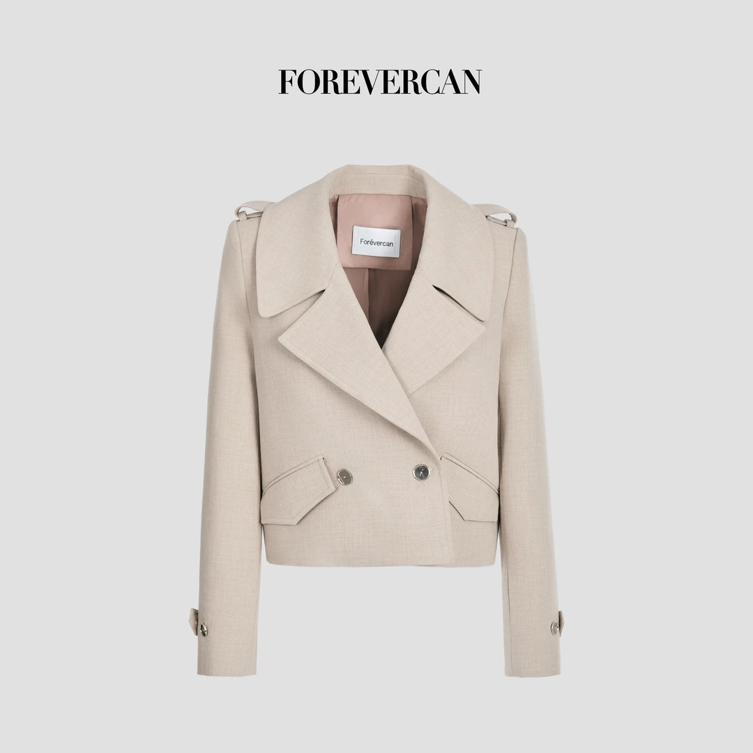FOREVERCAN“约瑟芬”英伦风极简大翻领短款风衣外套 SC22816B
