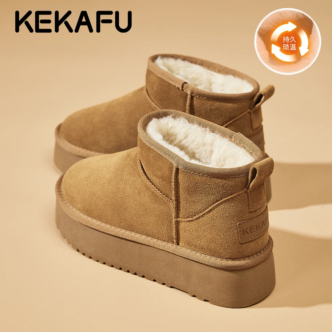 珂卡芙防水短筒增高冬季保暖加绒加厚面包棉鞋2025新款时尚雪地靴