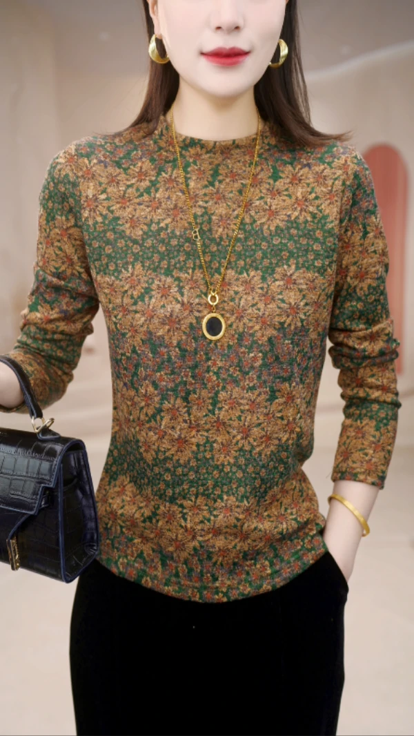 2025新款星霜荏苒优雅半高领小衫套头针织长袖上衣保暖打底内搭