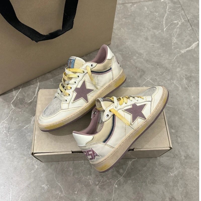 GENIUS GIRAFFE香芋紫色星星做旧小脏鞋女染色鞋带增高休闲板鞋潮