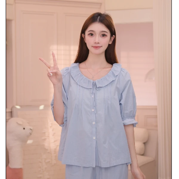 安之伴夏季爆款梭织纯棉女士时尚睡衣甜美家居服套装82421122697