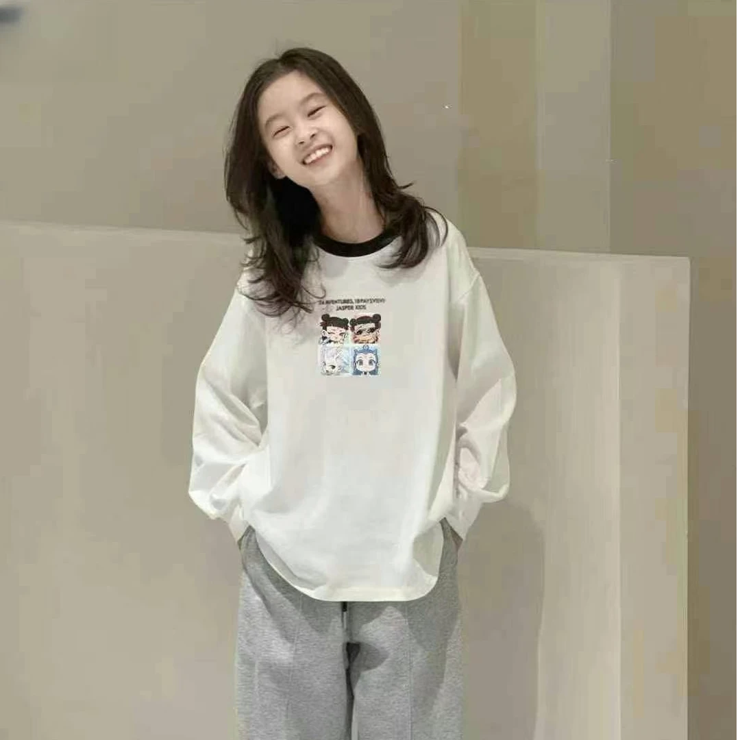 熙爱2025早春新款时尚男女童卡通ins印花长袖圆领T恤打底衫25872