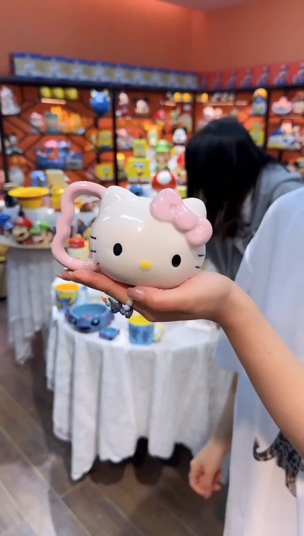 瓷片@@粉色凯特猫陶瓷水杯
