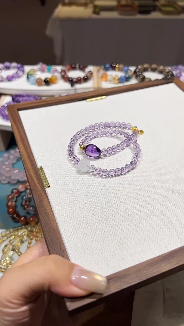 未镶嵌手链水晶双圈紫水晶设计