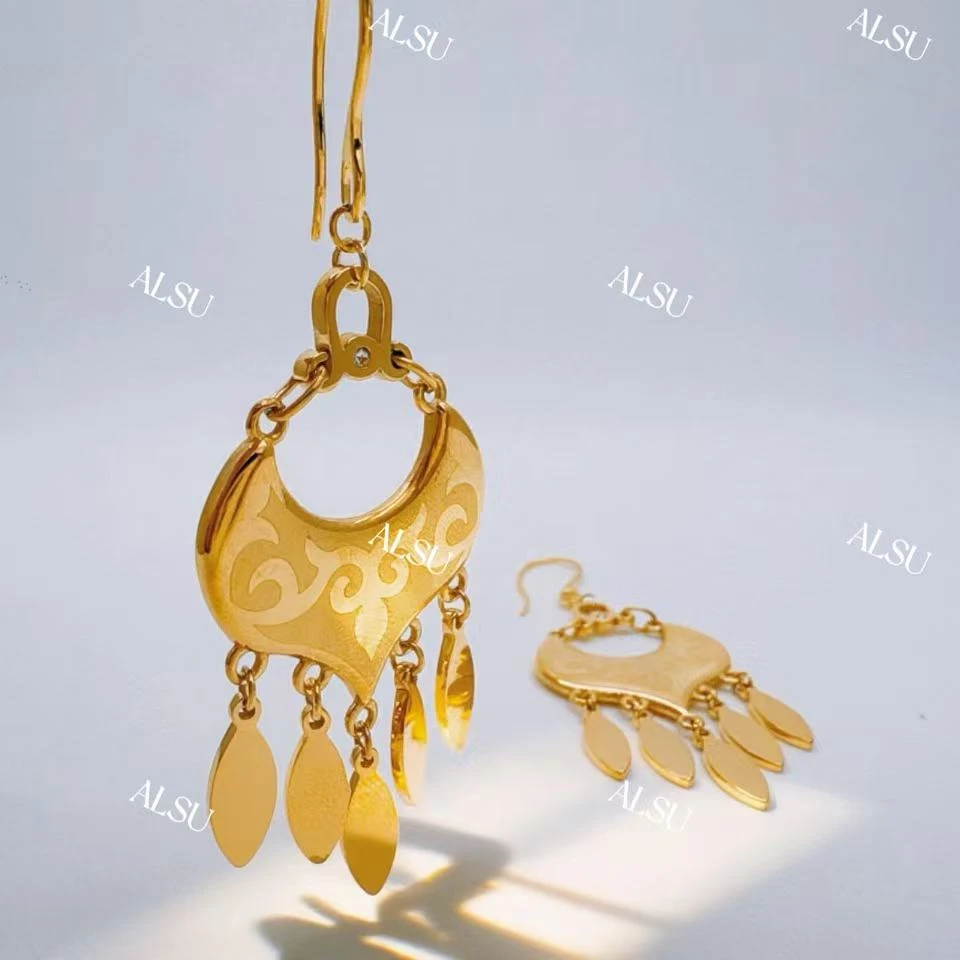 合金耳饰 ALSU原创经典双面花纹流苏耳环复古时尚百搭升级版气质