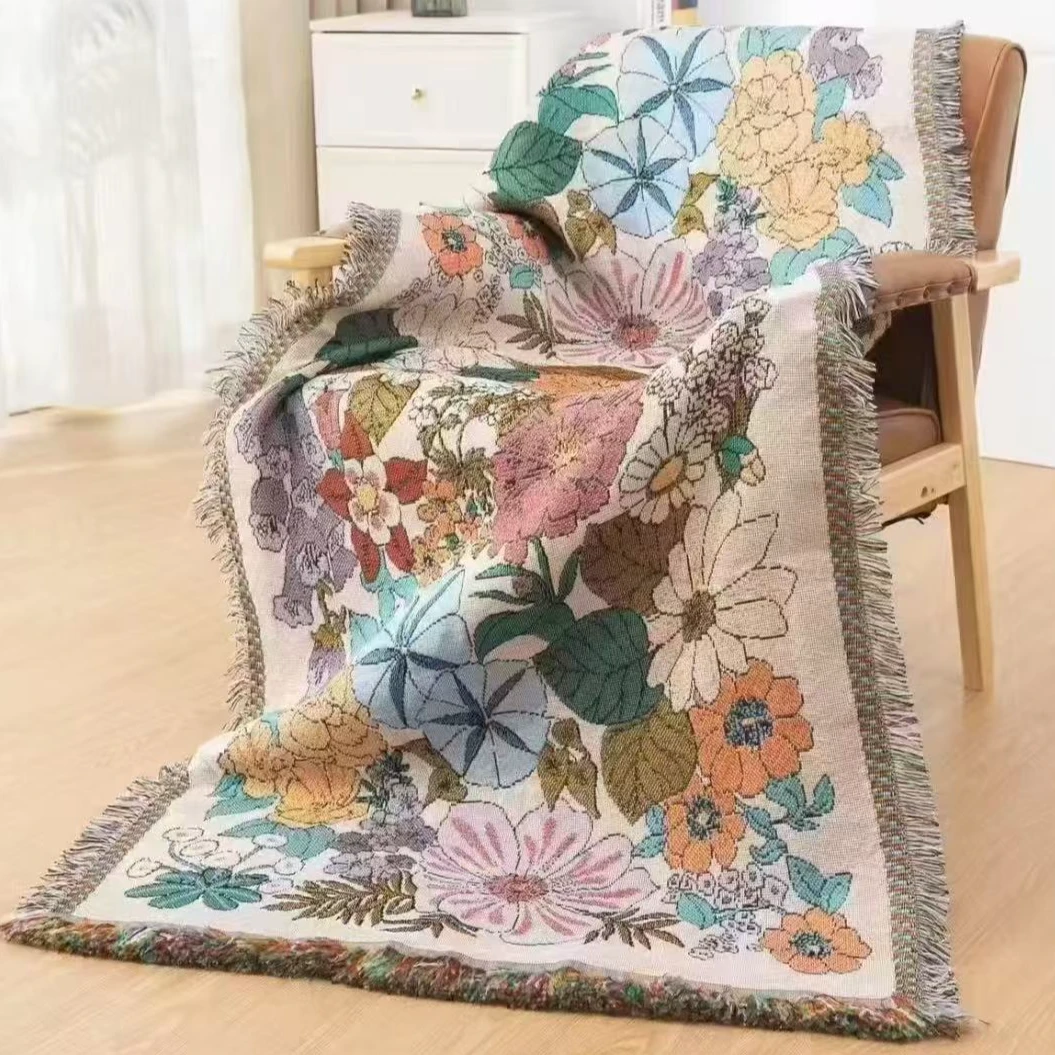 ◇沙发毯色织【荷塘月色】提花沙发毯多用途沙发扶手靠背巾沙发毯-S