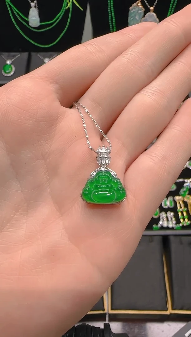 颈饰银S925镶嵌翡翠佛公吊坠