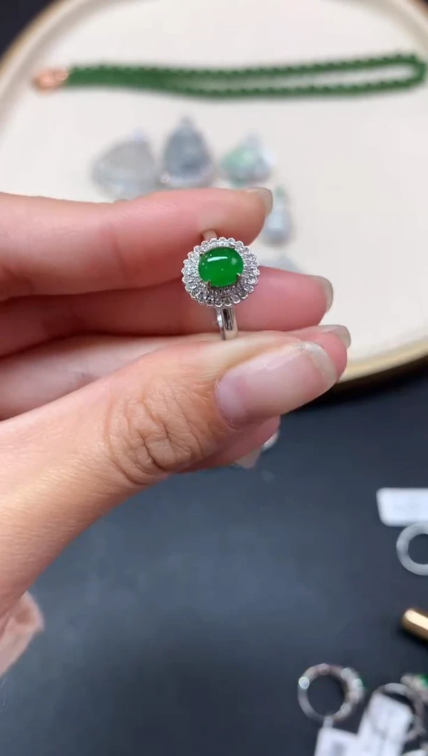 【闪购商品】翡翠戒指18K金镶嵌戒指A331|5980