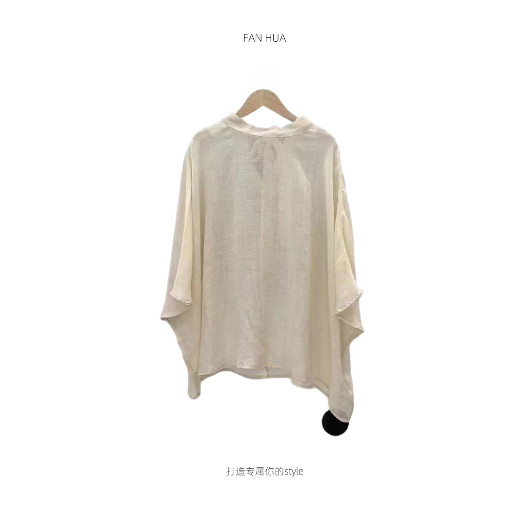 繁花出品春夏新款苎麻简约衬衫宽松显瘦后背系带小衫