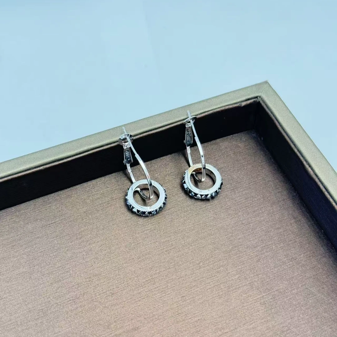 925银耳饰 时尚潮流耳饰精致耳扣耳钩A328银色经典环环相扣