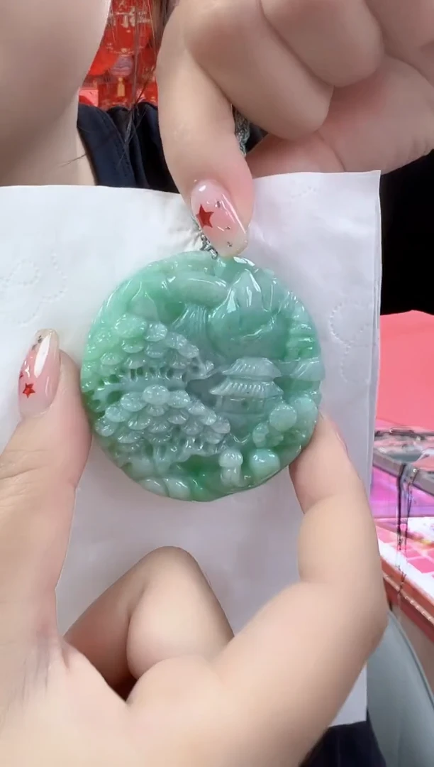 项链未镶嵌翡翠孤品山水牌