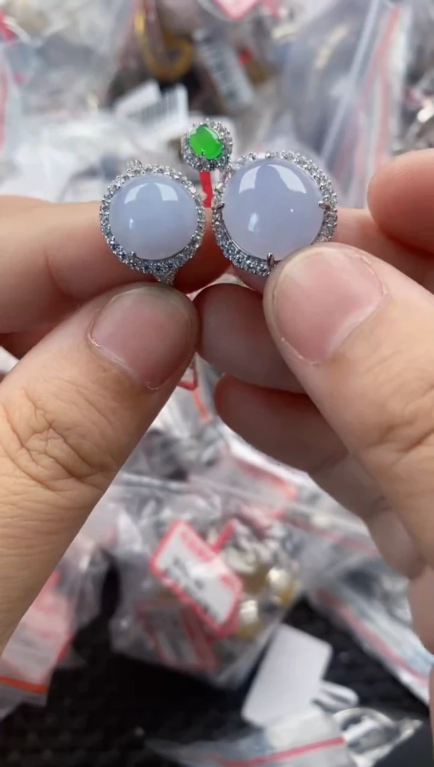 银S925镶嵌戒指翡翠666   1