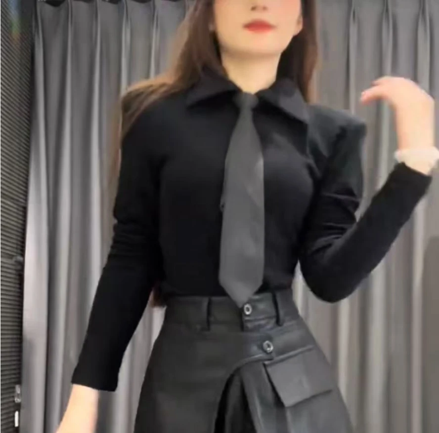 猫猫定制--[T30N]韩版酷飒风翻领设计感小众别致时尚显瘦百搭T恤