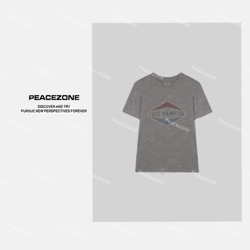 Peacezone 【美式复古】花纱感圆领做日印花短袖T恤 T20042