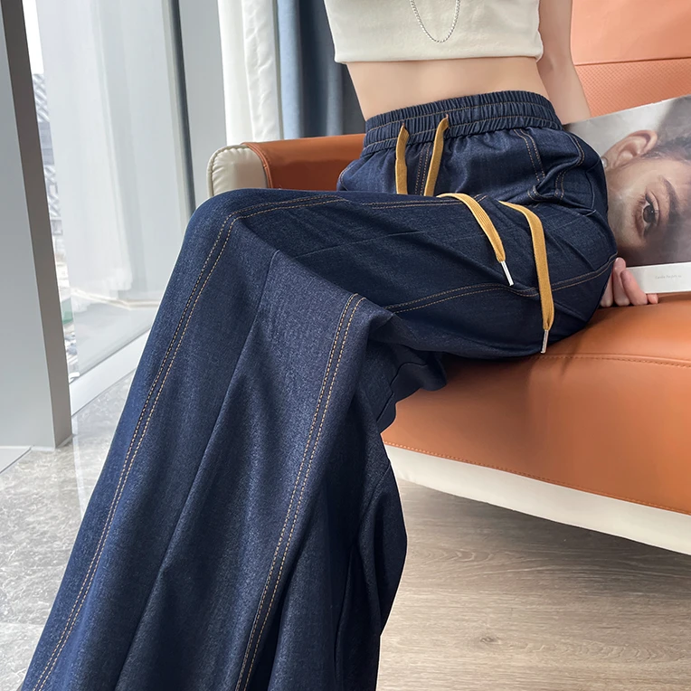 天丝牛仔阔腿裤女2025夏季薄款高腰垂感宽松冰丝休闲裤直筒女裤子