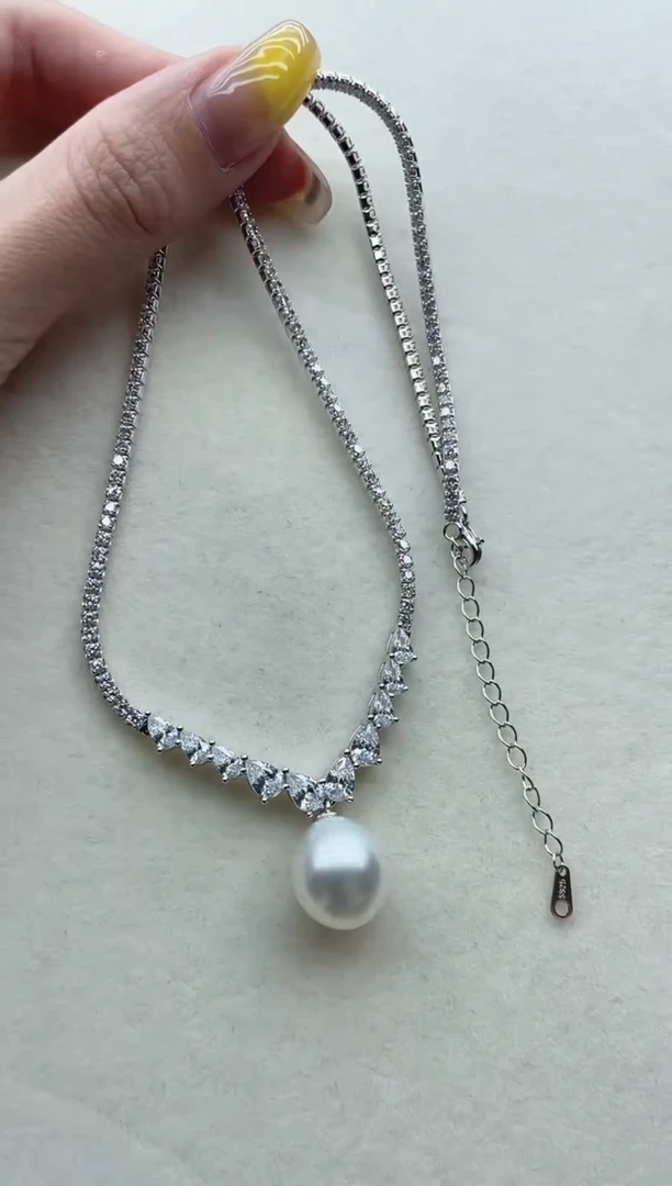 银S925镶嵌海水珍珠套链59